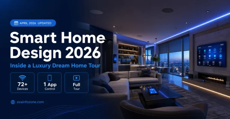 "Smart home design 2026 luxury dream home tour — modern smart home interior with automated devices"