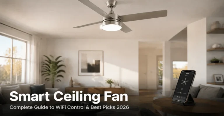 smart ceiling fan with light installed in modern living room 2026