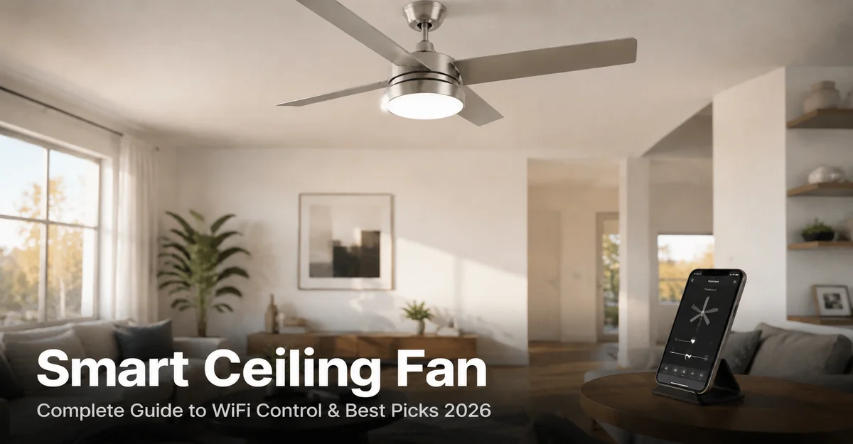 smart ceiling fan with light installed in modern living room 2026