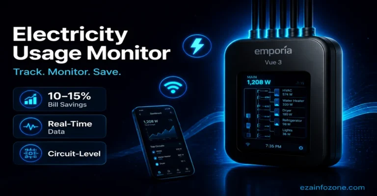 Electricity usage monitor Emporia Vue 3 with real-time home energy dashboard on smartphone