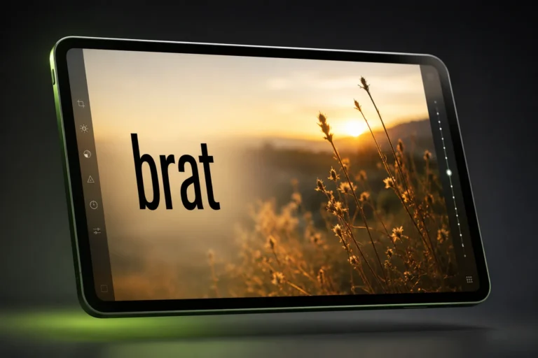 bold brat-style lowercase text overlaid on a personal photo background, with a subtle shadow for readability